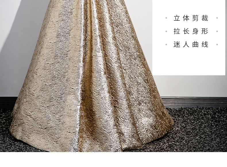 Back A-Line Evening Gown Strapless Floral Bow Print