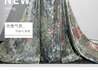 Strapless Evening Back Floral Bow Print A-Line Gown