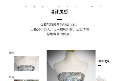 Strapless Evening Back Floral Bow Print A-Line Gown