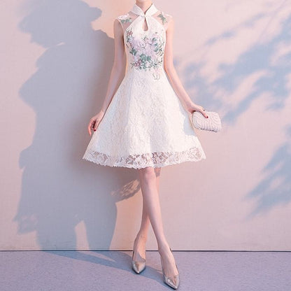 Lace Sleeveless A-Line Cocktail Dress