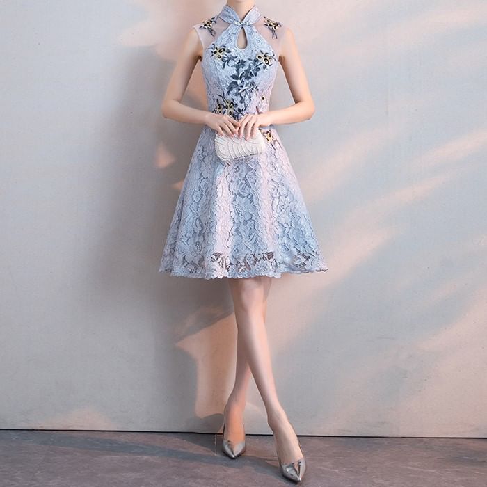 Lace Sleeveless A-Line Cocktail Dress