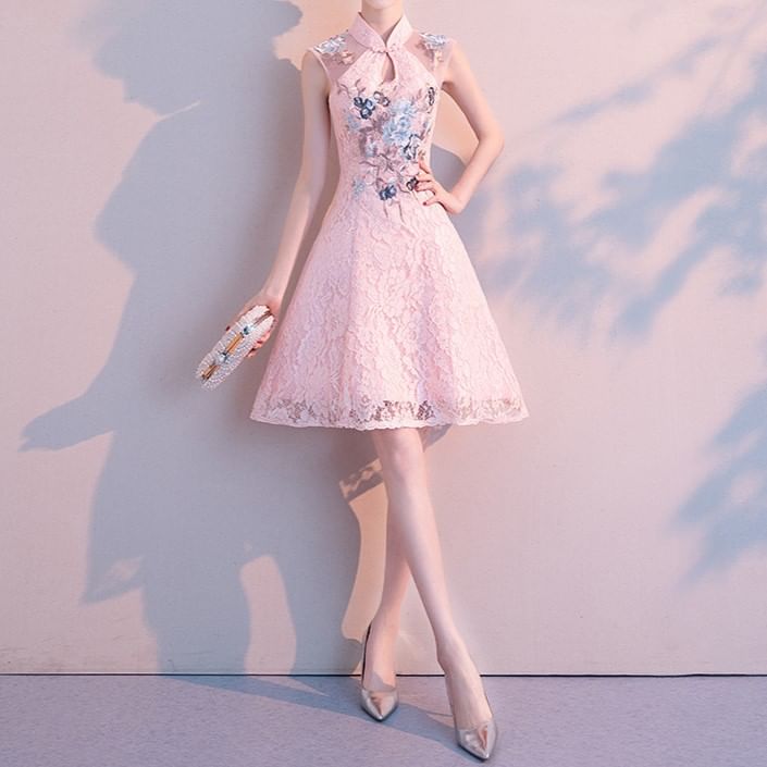 Lace Sleeveless A-Line Cocktail Dress