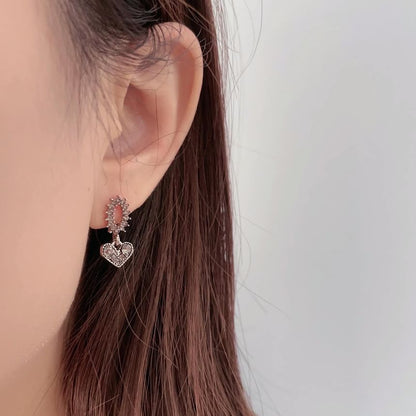 Flower Heart Rhinestone Alloy Drop Earring