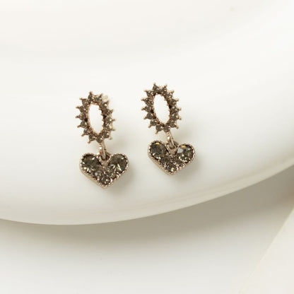 Flower Heart Rhinestone Alloy Drop Earring