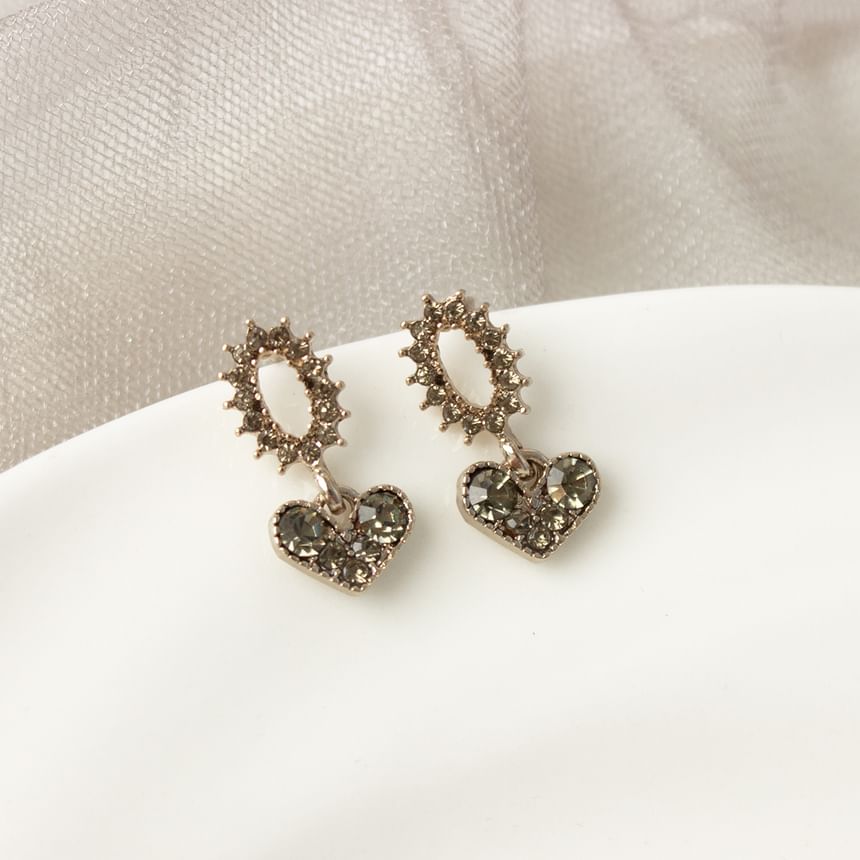 Flower Heart Rhinestone Alloy Drop Earring