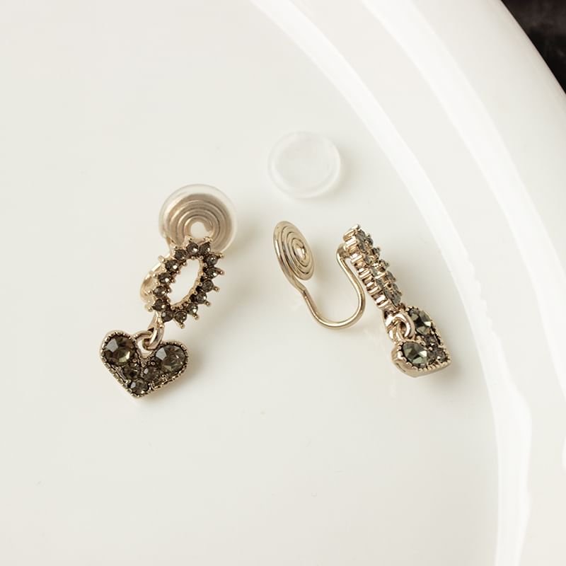 Flower Heart Rhinestone Alloy Drop Earring