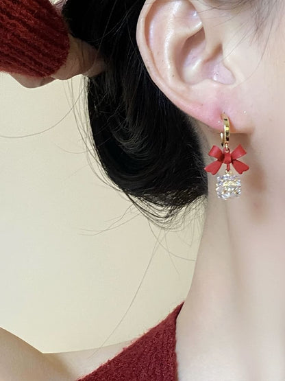 Caged Rhinestone Bow Alloy Dangle Earring