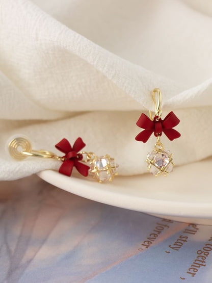 Caged Rhinestone Bow Alloy Dangle Earring