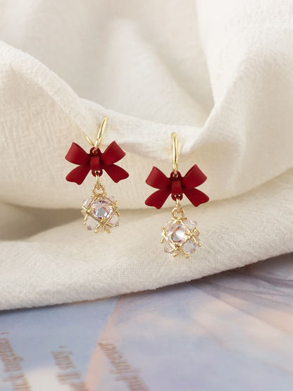 Caged Rhinestone Bow Alloy Dangle Earring