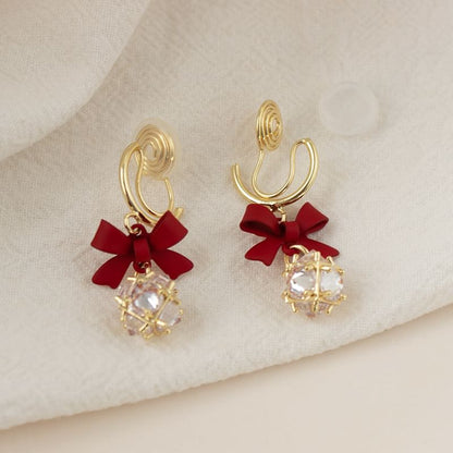 Caged Rhinestone Bow Alloy Dangle Earring