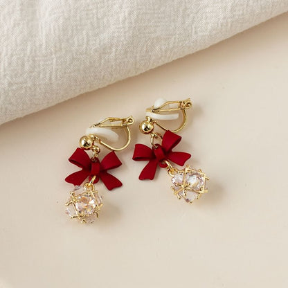 Caged Rhinestone Bow Alloy Dangle Earring