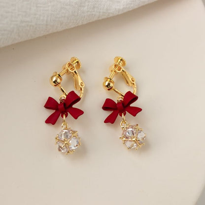 Caged Rhinestone Bow Alloy Dangle Earring