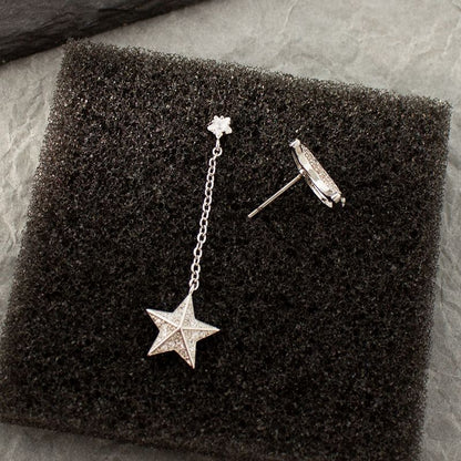 Moon & Star Asymmetrical Alloy Dangle Earring