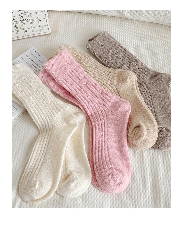 Plain Distressed Ribbed Socks Set