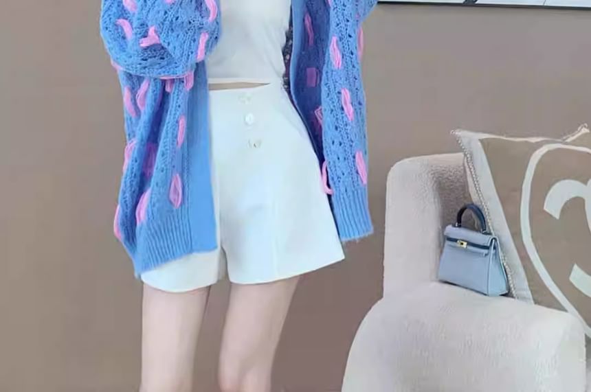 Dual Tone Open Front Cardigan