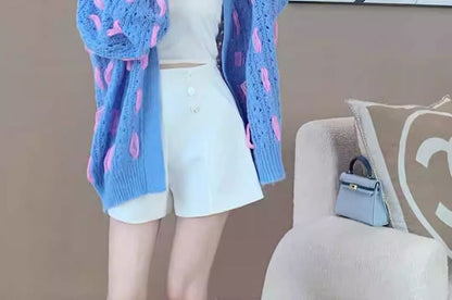 Dual Tone Open Front Cardigan