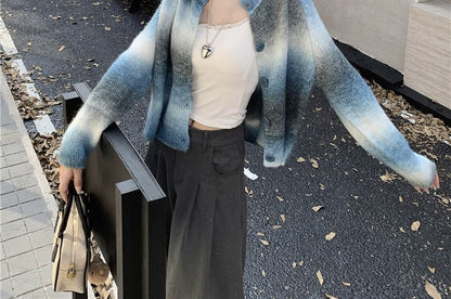 Gradient Crewneck Crop Cardigan