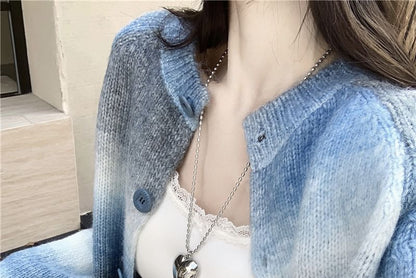 Gradient Crewneck Crop Cardigan