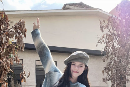 Gradient Crewneck Crop Cardigan