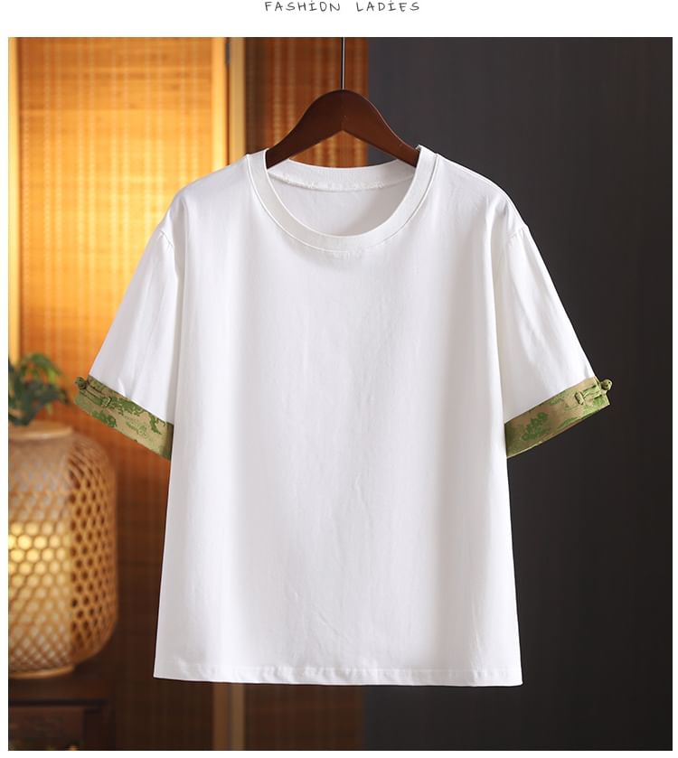 Short-Sleeve Crewneck Print Trim Tee