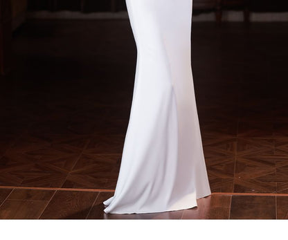 Evening Neck Mermaid Scoop Gown Rhinestone 3/4-Sleeve