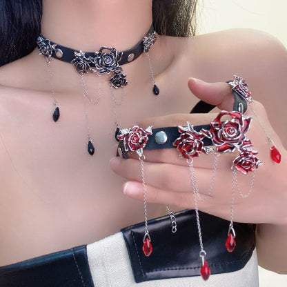 Rose Alloy Faux Leather Choker