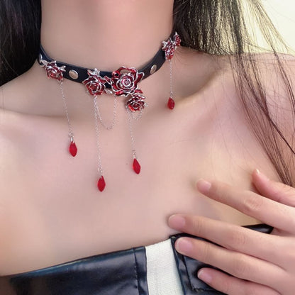 Rose Alloy Faux Leather Choker
