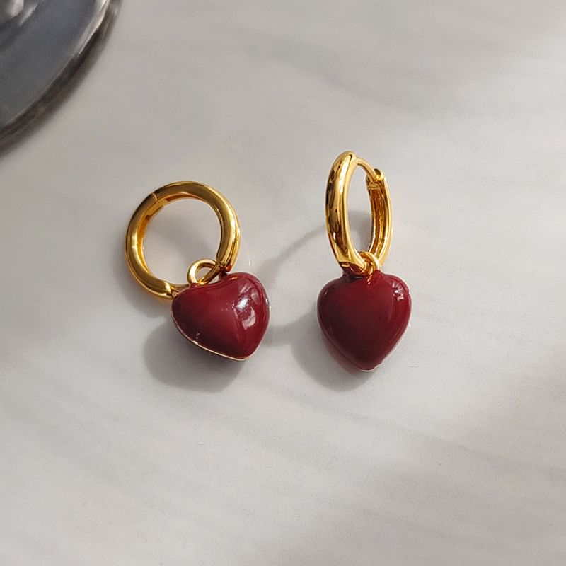 Enamel Heart Hoop Drop Earring