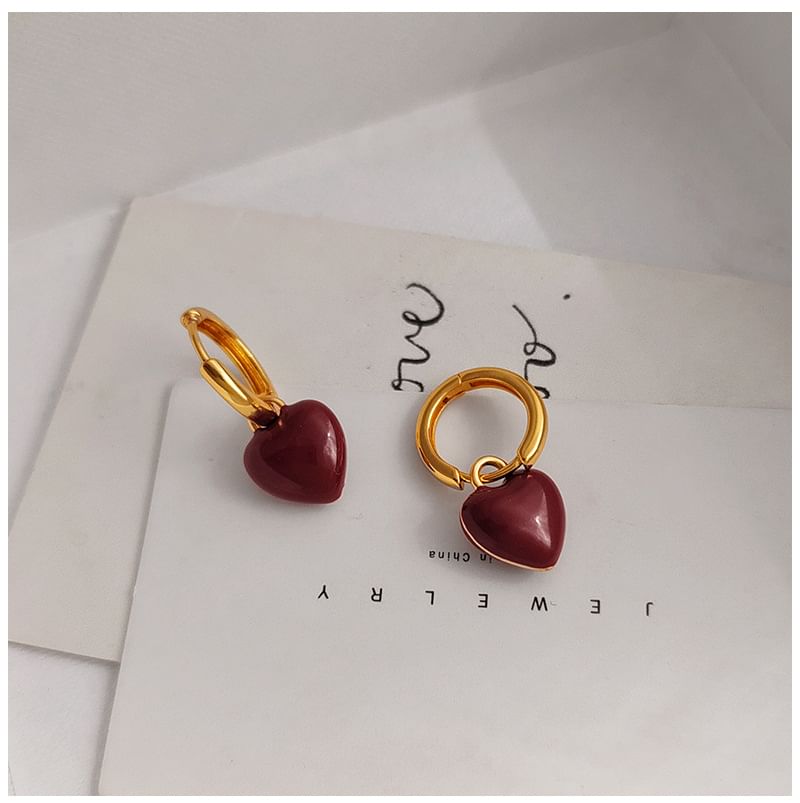 Enamel Heart Hoop Drop Earring