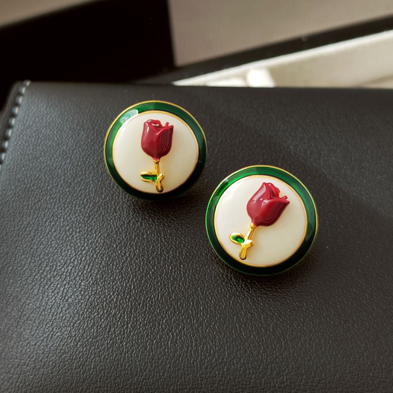 Enamel Flower Button Earring