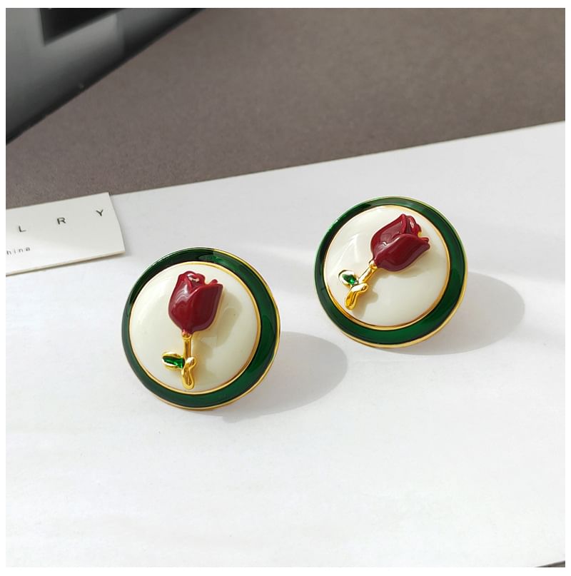 Enamel Flower Button Earring