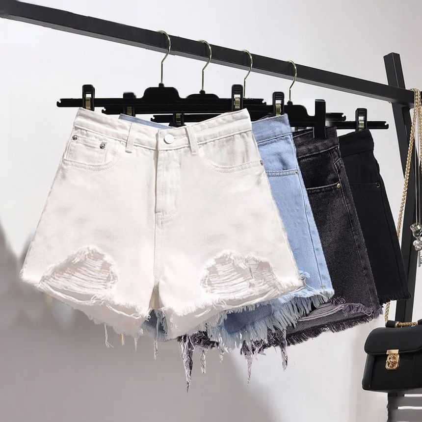 Distressed Washed Denim Shorts