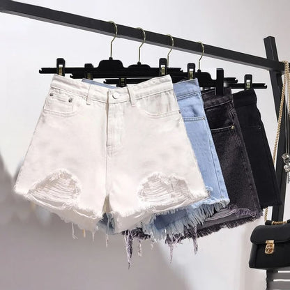Distressed Washed Denim Shorts