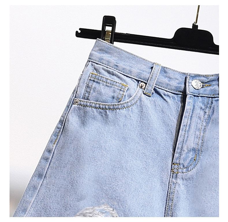 Distressed Washed Denim Shorts