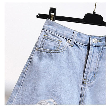 Distressed Washed Denim Shorts