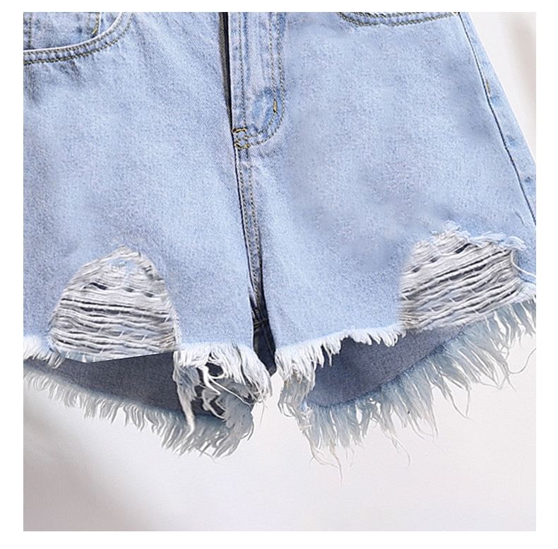Distressed Washed Denim Shorts