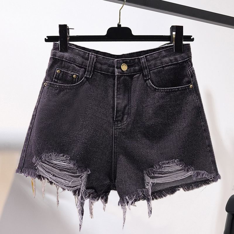 Distressed Washed Denim Shorts