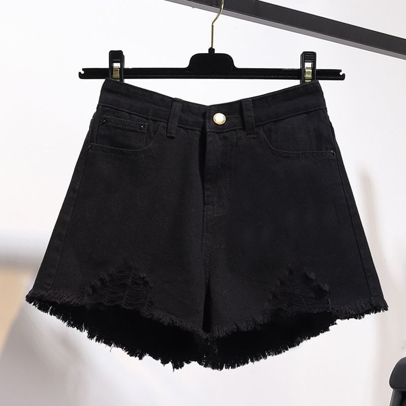 Distressed Washed Denim Shorts