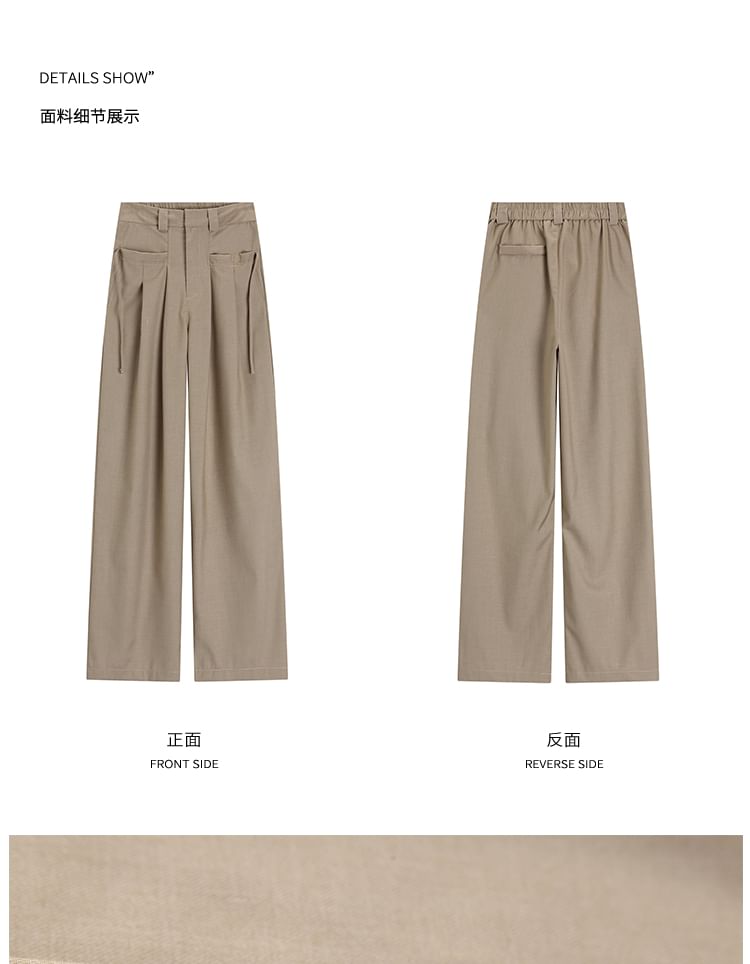 Leg High Wide Pants Pleated Plain Rise Suit