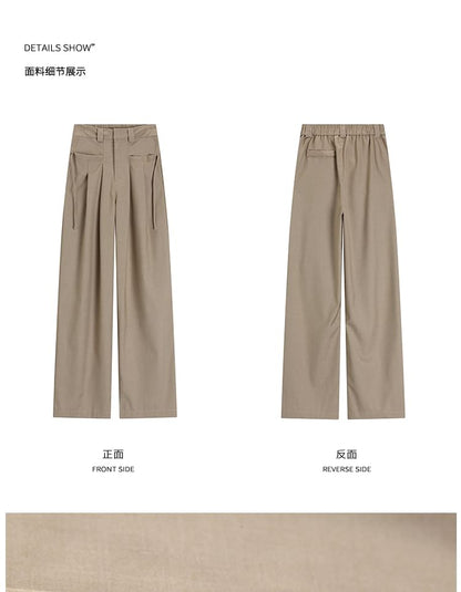 Leg High Wide Pants Pleated Plain Rise Suit