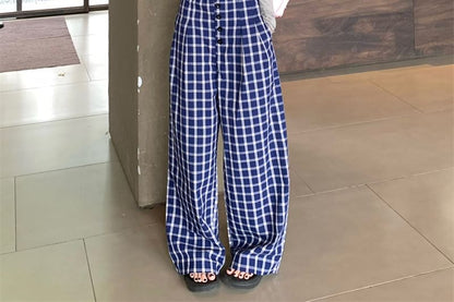 Padded Crop Camisole with Cardigan and Plaid Pants
