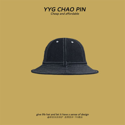 Bucket Denim Applique Contrast Hat Stitching