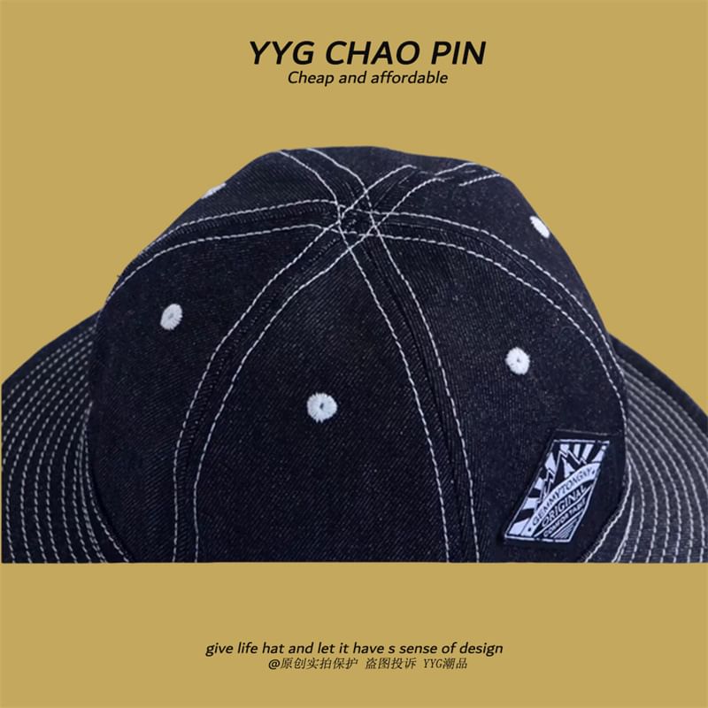Bucket Denim Applique Contrast Hat Stitching