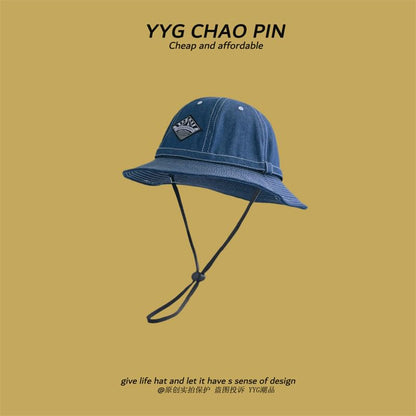 Bucket Denim Applique Contrast Hat Stitching