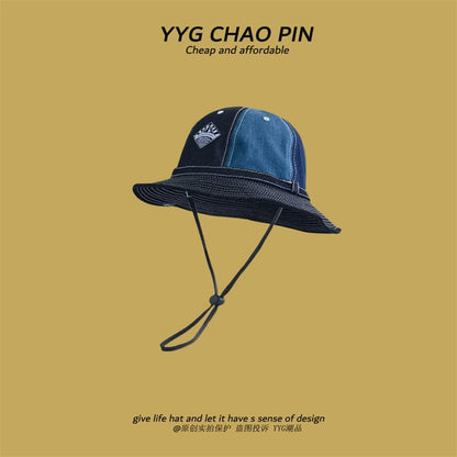 Bucket Denim Applique Contrast Hat Stitching