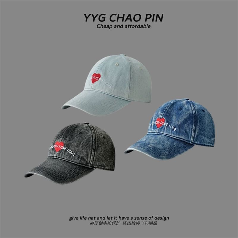 Cap Baseball Denim Heart Embroidered
