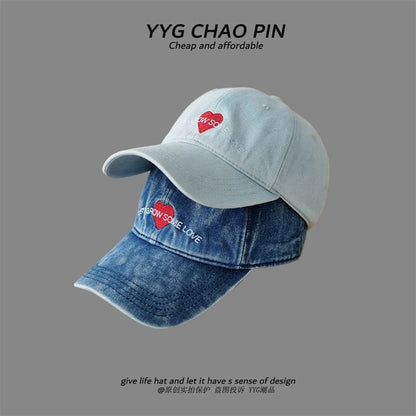 Cap Baseball Denim Heart Embroidered