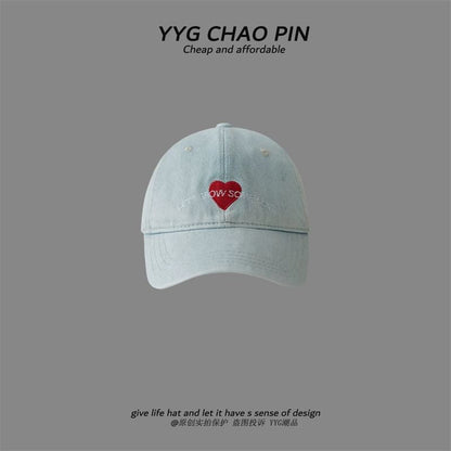 Cap Baseball Denim Heart Embroidered