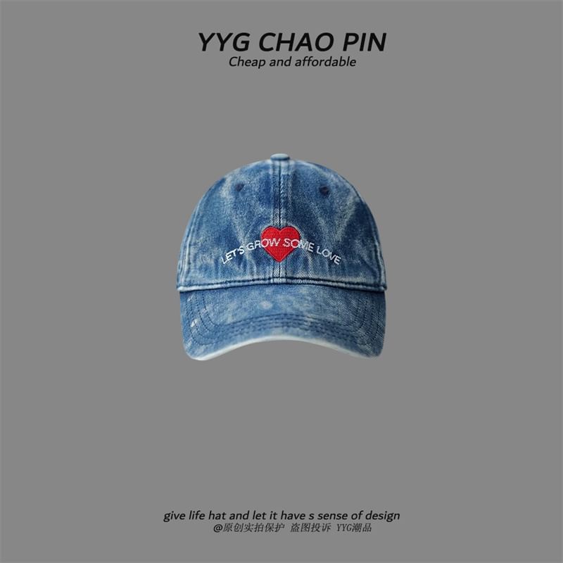Cap Baseball Denim Heart Embroidered