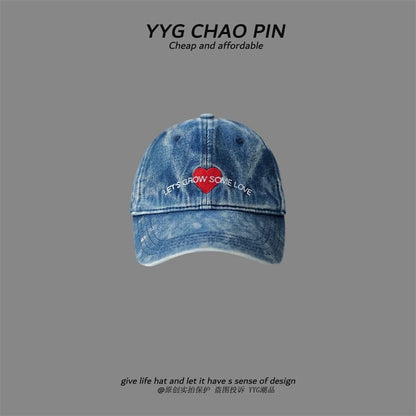 Cap Baseball Denim Heart Embroidered